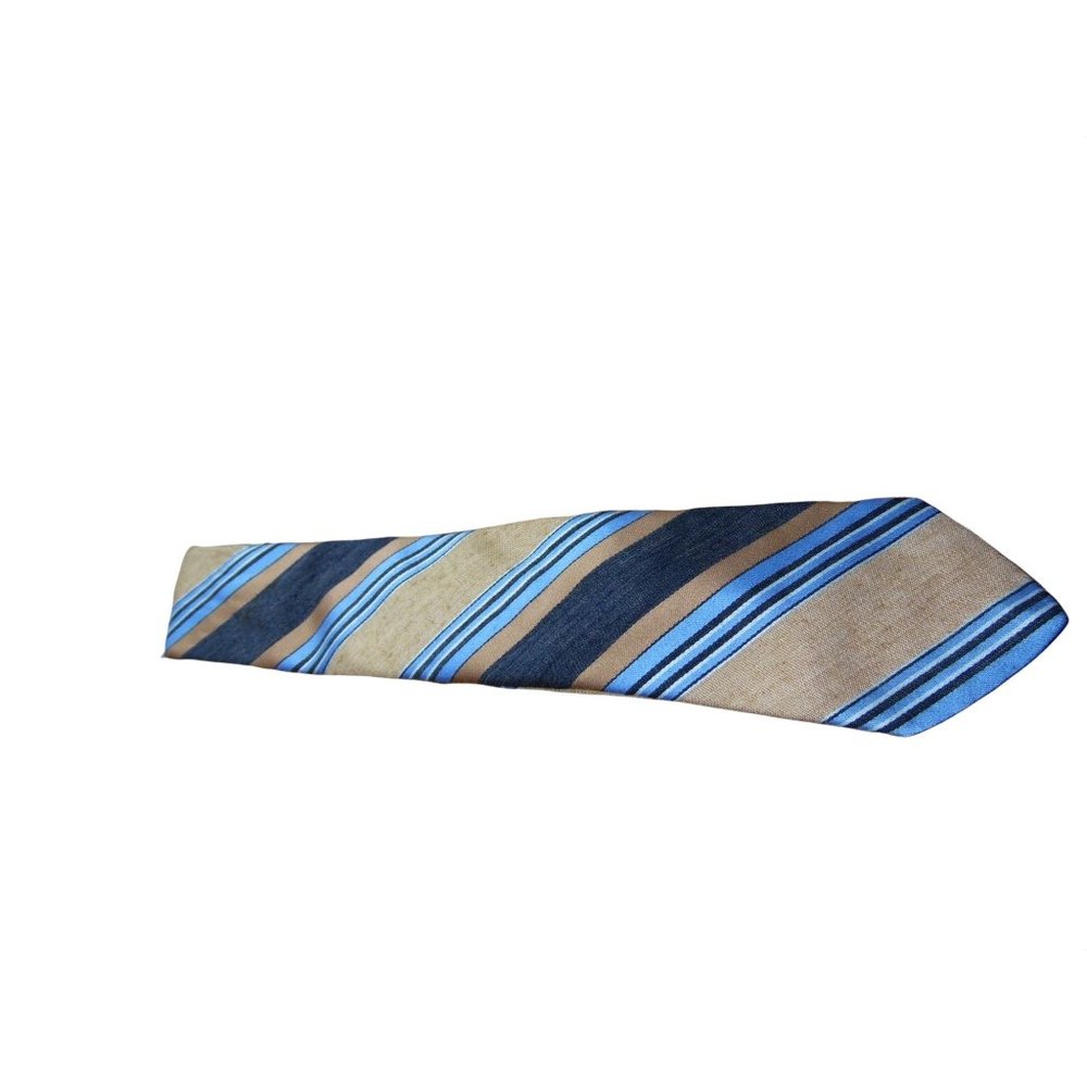 Vintage Richman Men's Neck Tie Striped Blue Tan Navy